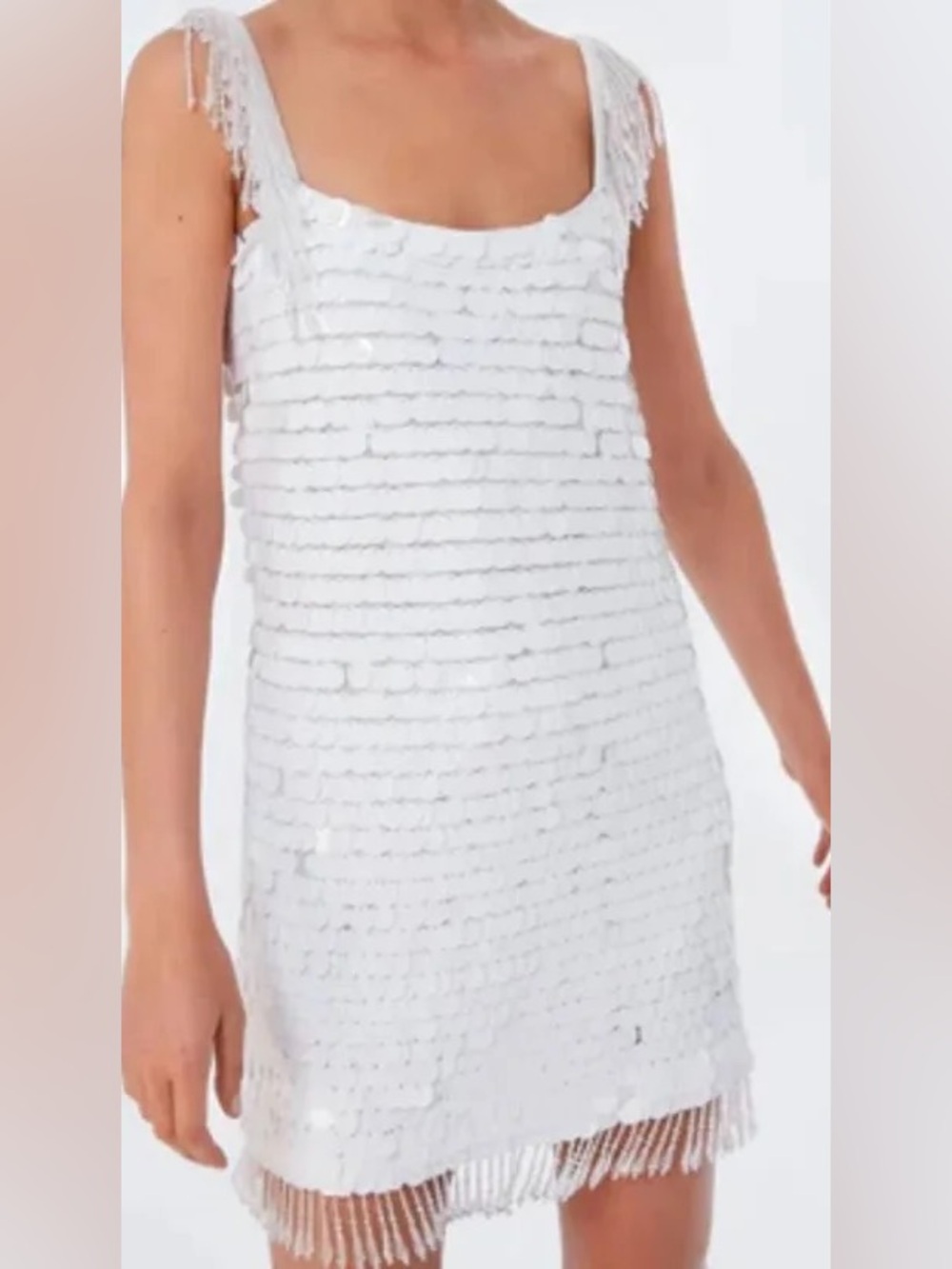 Alexis White Felici Sequin Paillette Beaded Fringe Mini Dress